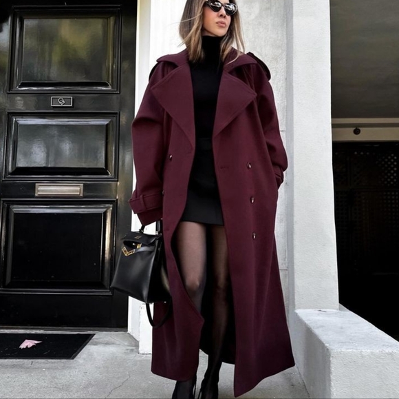 Double Breasted Lace Up Outerwear Vintage Burgundy Lapel Women's - Picture 2 of 10